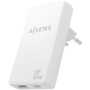 Aisens Cargador de Pared GaN 65W USB-C y USB-A Blanco ASCH-65W2P076-W
